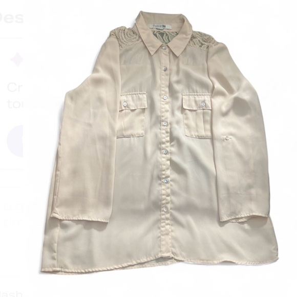 Forever 21 Tops - Forever 21 Lace Collared Button-Up Blouse 3/4 Sleeve Size S - *Read description